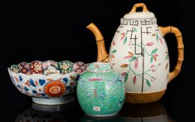 A Collection Of Modern Oriental Ceramics Three items in total to include stylised earthenware