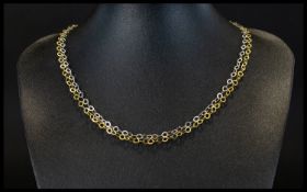 9ct Contemporary Two Tone Gold Necklace In White and Yellow Gold, Hoops and Rings Design. Full
