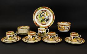 Radfords Fenton Staffordshire Chinoiserie Design Tea Set Comprising 11 saucers, six coffee cans,