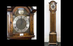 1930's Oak Grandmother Clock, Marked Tempus Fugit To The Arched Steel Dial, With Chapter Ring,