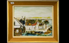 Original Oil On Board Mid century oil on board depicting a Cornish fishing village, indistinct