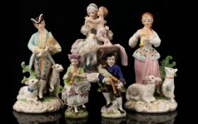 A Collection Of Five Continental Style Ceramic Figures Antique earthenware figures,