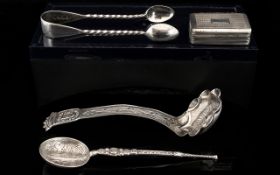 A Small Mixed Lot Of Silver Items Comprising a Chester replica anointing spoon, sugar snips,