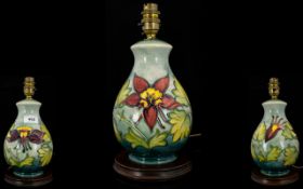 Moorcroft Columbine Pattern Table Lamp Boxed and in good condition, height, 11 inches,