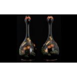 Japanese - Early 20th Century Attractive Pair of Hand Painted Bottle Shaped Vases of Attractive