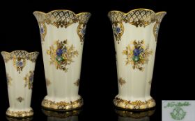 A Pair Of Noritake Vases Two fluted form vases, each with green Noritake mark to base. Cream