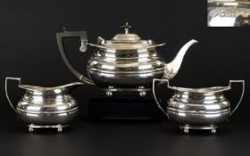 George V Solid Silver 3 Piece Tea Service, Ribbed Body Design. Raised on 4 Ball Feet. Hallmark