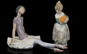 Lladro Porcelain Figures 1/' Phyllis ' Ballerina Seated. Model No 1356, Issued 1978 - 1993.