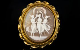 Antique Period Large Combined Shell Cameo Locket/Brooch Pinchbeck Frame Mounted With Revolving