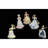 Wedgwood Collection of Hand Painted Porcelain Figures ( 5 ) Five Figures In Total.