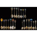 A Good Collection of Silver and Silver Plate Enamel Set Souvenir Spoons,