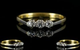 Antique Period 18ct Gold and Platinum Set 3 Stone Diamond Ring marked 18ct and platinum. Ring size