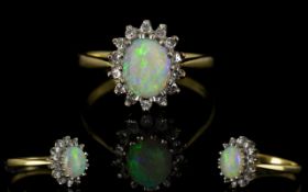 18ct Gold Opal and Diamond Cluster Ring, Flower head Setting,