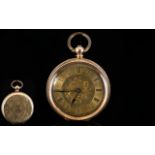 Ladies - Antique Period 9ct Gold Case - Small Key-wind Open Faced Pocket Watch with Ornate Gold