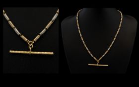 14ct Superb Quality Multi - Coloured Gold Watch Chain / Necklace with Attached T-Bar.