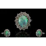 18ct White Gold Opal and Diamond Set Cluster Ring, Flower head Setting,