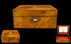 Ladies - Burr-Walnut Victorian Period Hinged Sewing Box with Mother of Pearl Escutcheon's - Inlaid