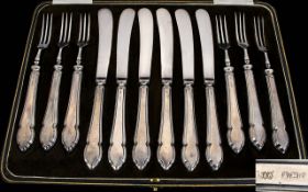 Mappin & Webb Nice Quality Set of ( 12 ) Twelve Fruit Forks and Knifes - All with Silver Handles.