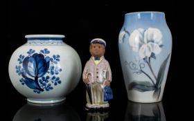 A Collection Of Scandinavian Ceramics Three items in total to include Royal Copenhagen Bulbous vase