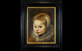 After Cornelis De Vos (1585 - 1651) Oil On Panel Portrait Of Young Girl (Member Of The Van Houten