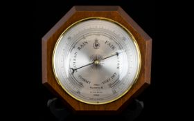 Barometer Wall mounted barometer of small proportions housed in octagonal wood case.