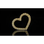 Attractive - 14ct Gold Diamond Set Heart Shaped Pendant Drop of Excellent Quality.