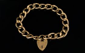 Ladies or Gents 9ct Gold Curb Bracelet with Attached 9ct Gold Heart Shaped Padlock.