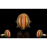 14ct Gold Attractive Nice Quality Designed Marquise Shaped Single Stone Agate Ring.