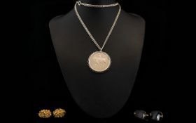 Silver Chain And Coin Mount With Commemorative Coin Together with a pair of silver gilt cufflinks