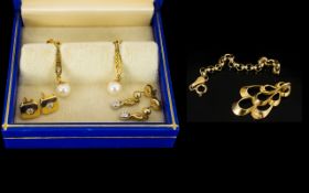 Ladies 9ct Gold Pair of Pearl and Diamond Set Earrings - 3 pairs in total,