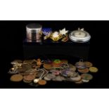 A Collection Of Mixed Coins Costume Jewellery And Oddments To include Ingersol pocket watch,