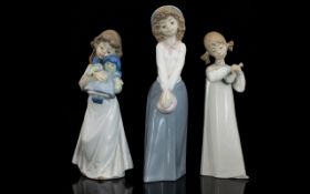 Lladro And Nao Porcelain Figures. Three Figures In Total (1) Little Girl With Rag Doll.