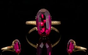 Russian Gold, Quality and Attractive Early Period 14ct Gold Single Stone Synthetic Ruby Ring.