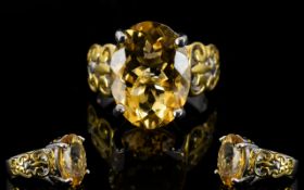 Citrine Solitaire Ring, 8cts of clear, warm citrine,