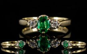 Ladies - Attractive 9ct Gold Emerald and Diamond Set Ring,