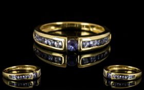 Ladies Contemporary and Attractive 9ct Gold Blue Stone Set Dress Ring fully hallmarked for 9.375