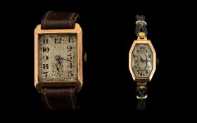 Gents Art Deco 9ct Gold Wristwatch Of rectangular form,