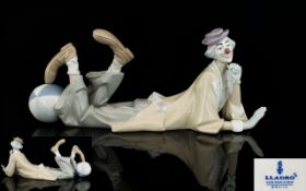 Lladro - Excellent Porcelain Figure - Titled ' Clown Reclining with Ball ' Model No 4618.