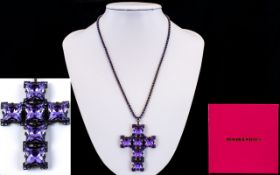 Butler And Wilson Statement Cross Pendant 1980's style large crystal set baroque cross pendant on