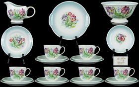 Susie Cooper ( 21 ) Piece Bone China Tea Service, Floral Design on White Ground.