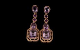 Rose de France Amethyst Pair of Drop Earrings,