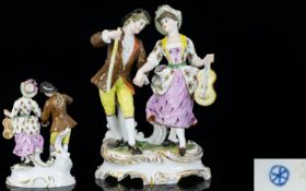 Hochst Hand Painted Porcelain Figure Group - Featuring a Courting Couple, The Lady Holding a