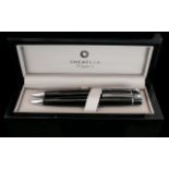 Sheaffer Chrome Plate Trim Ball Point Pen/Pencil Set complete with black gloss case with grey