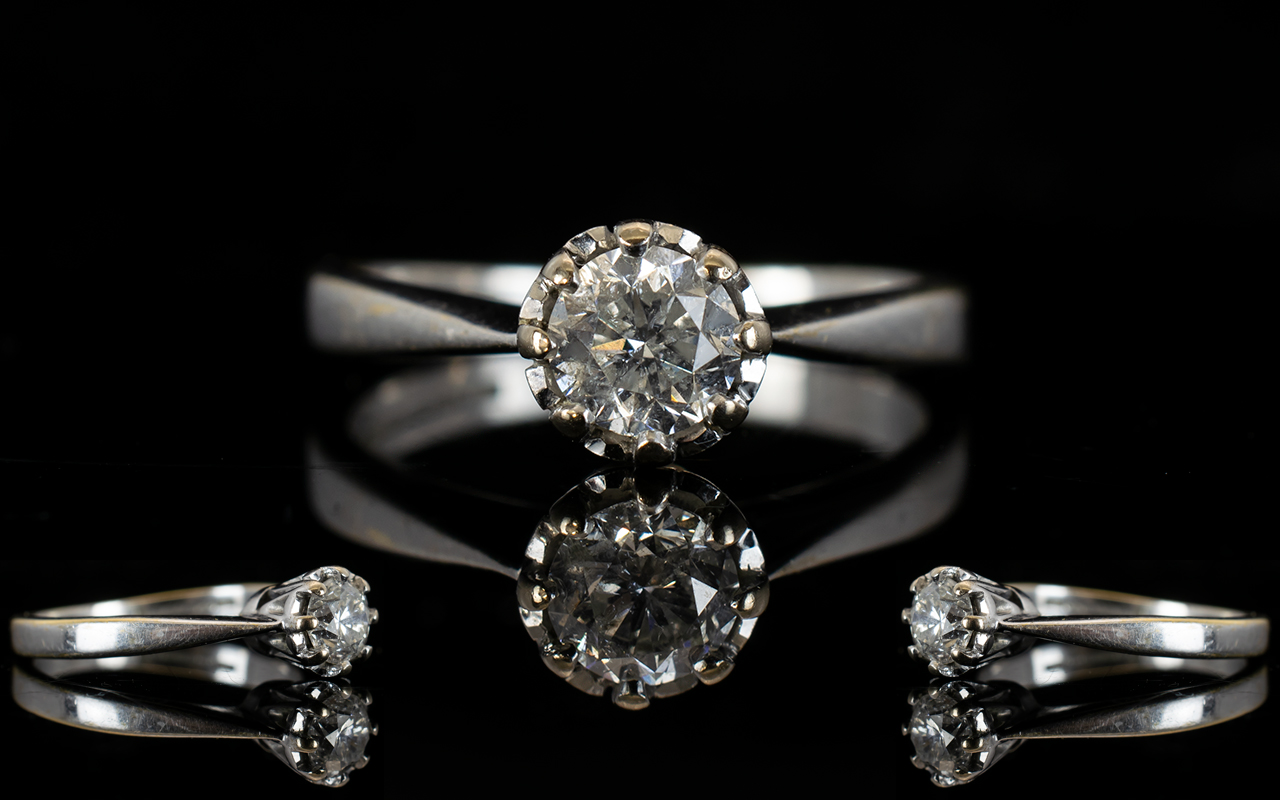 18ct White Gold Attractive Illusion Set Single Stone Diamond Ring, Colour - Good. Diamond Size 0.