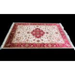 Woven Silk Carpet Keshan rug with beige ground and traditional Middle Eastern floral and foliate