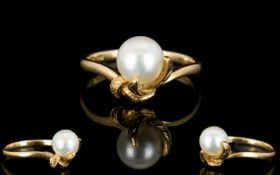 14ct Gold Single Pearl Set Dress Ring, Marked 14ct Gold to Shank.