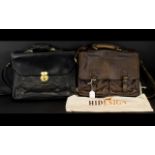 Hidesign Leather Briefcase Flapover soft case in dark brown soft pebbled leather with brass tone