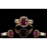 Antique Period 9ct Rose Gold Stone Set Cluster Ring, The Central Pink / Red Coloured Stone,