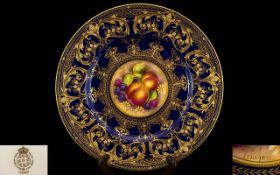 Royal Worcester Superb Quality Hand Painted Cabinet Plate - The Central Panel with Hand Painted '