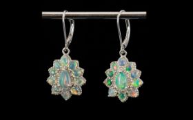 Opal Pair of Cluster Drop Earrings,